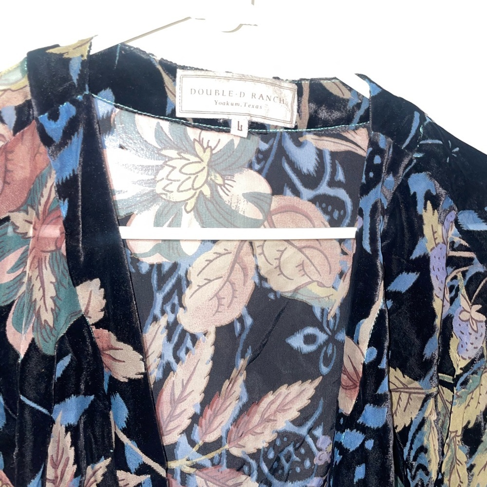 New! Double D Ranch Burnout Velvet Floral Kimono Cape Turquoise Fringe 🤠 Large - Picture 10 of 10